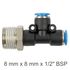 Pu Hose Fitting Tee 8mm X 8mm X 1/2'm